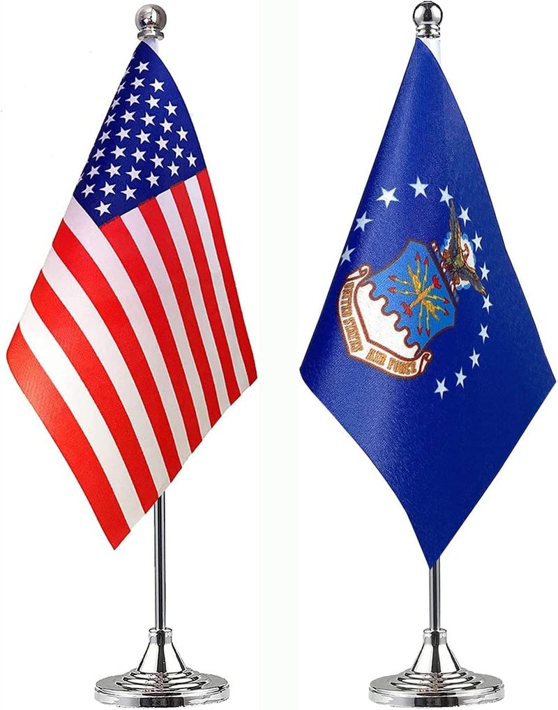 WXTWK 2 Pack American USA Air Force Desk Flag Small Mini US Military Table Flags With Stand Base,United States Army Festival Events Celebration Decorations - Image 1
